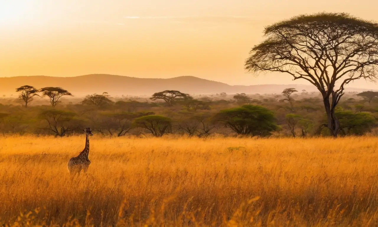 Savana serena con una elegante jirafa