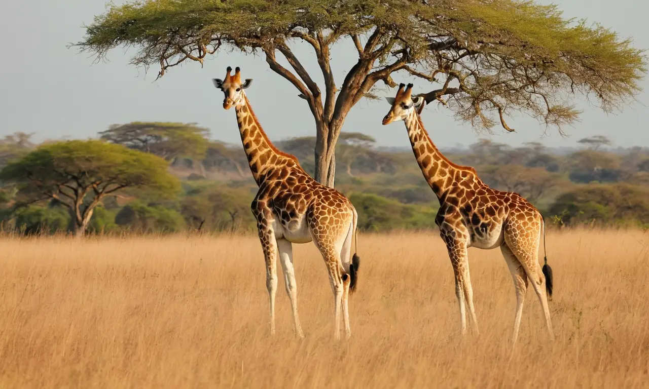 Serena sabana con jirafas en tranquilidad