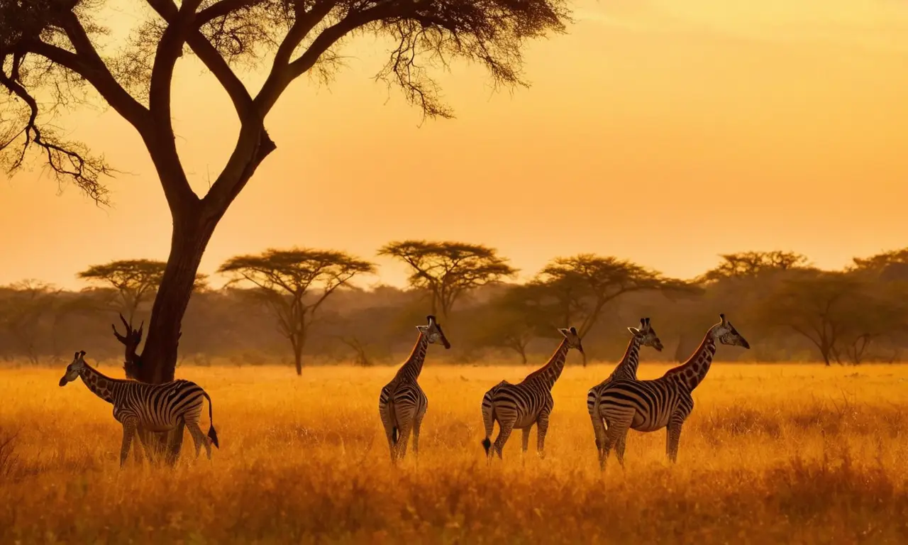 Giraffes serene at dusk in savanna