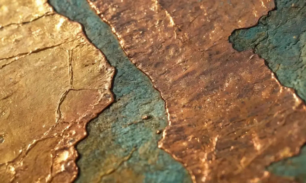Superficie de cobre desgastada con pátina