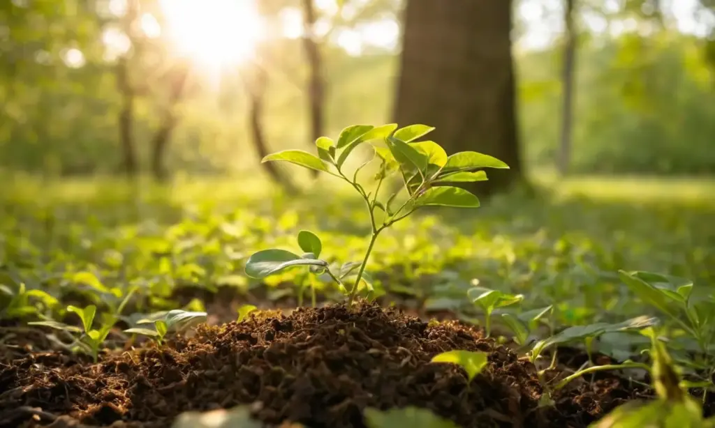 Un joven árbol florece en tierra fértil