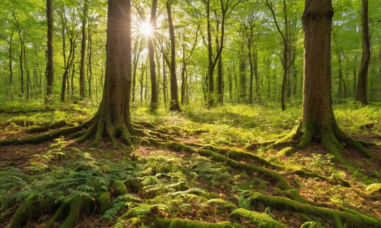Bosque soleado lleno de vida y tranquilidad