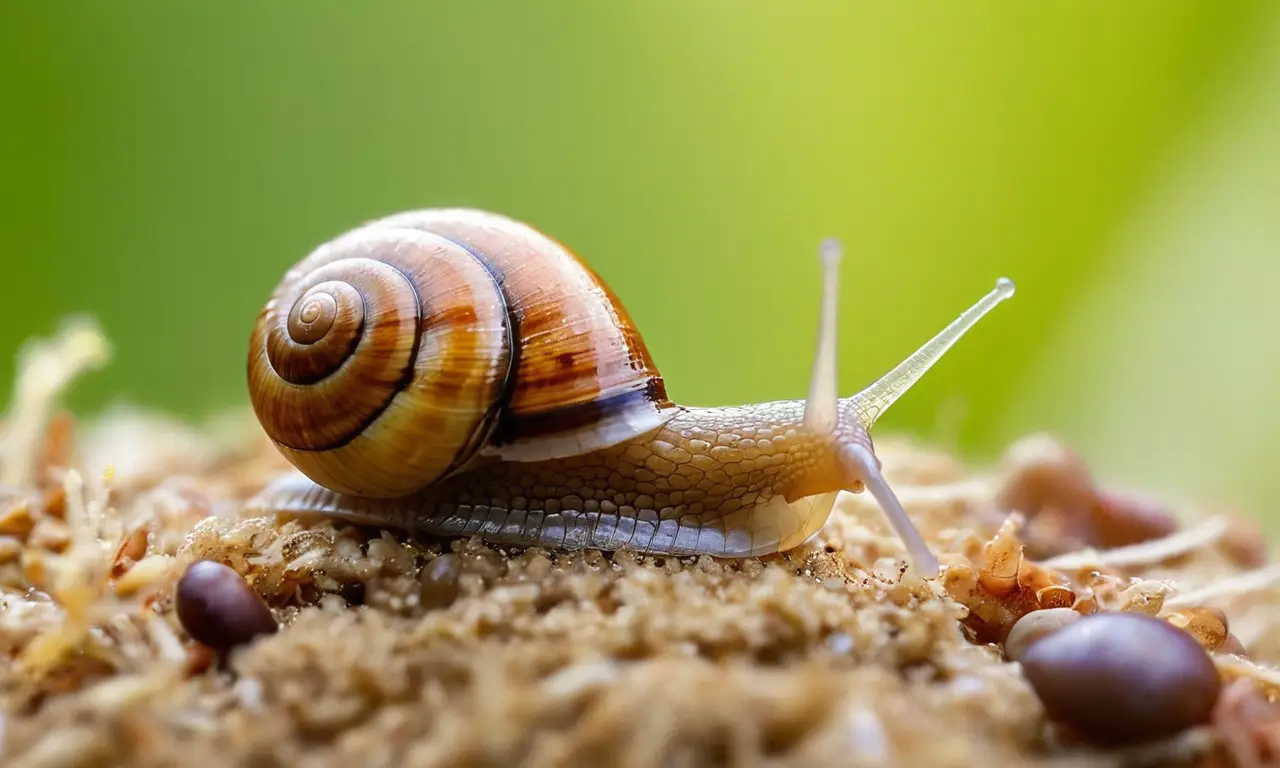 Caracol en un jardín iluminado y sereno