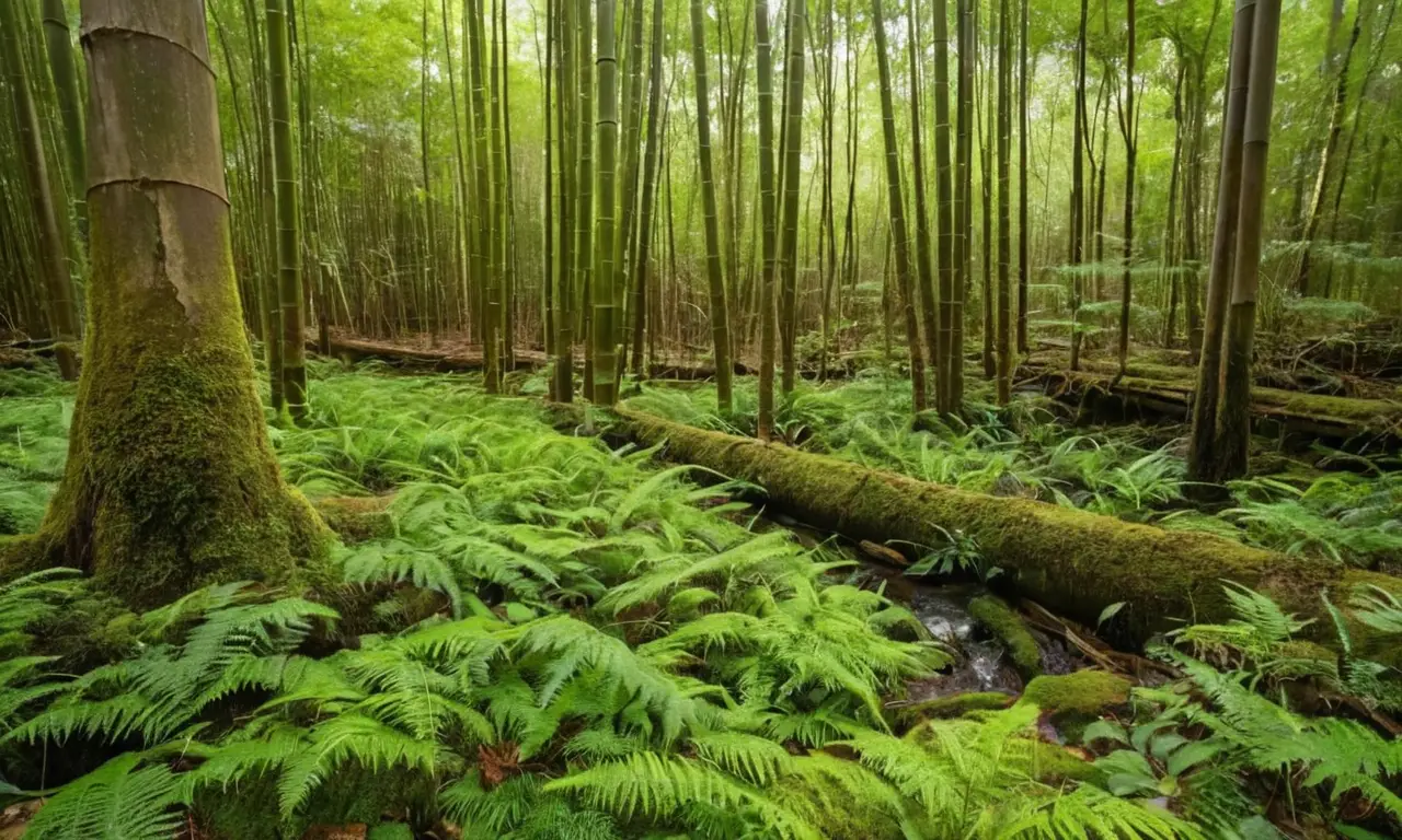 Bosque de bambú vibrante y tranquilo con panda