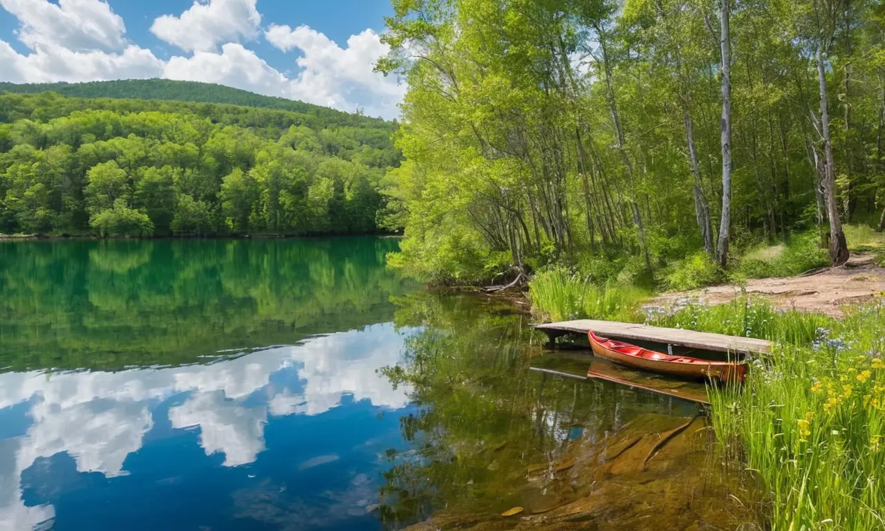 Lago sereno rodeado de naturaleza exuberante