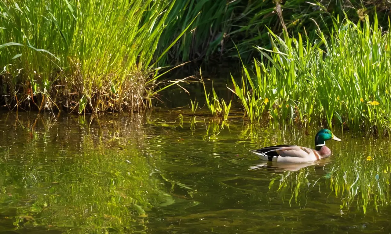 Escena serena de lago con vida silvestre