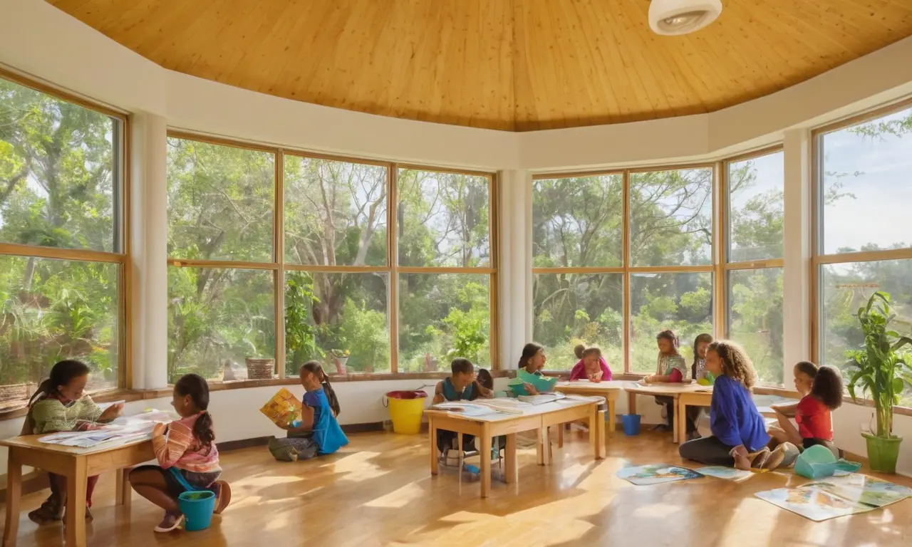 Aula vibrante llena de niños y creatividad