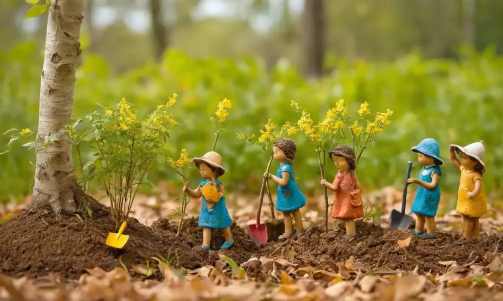 Niños plantando árboles en un día alegre