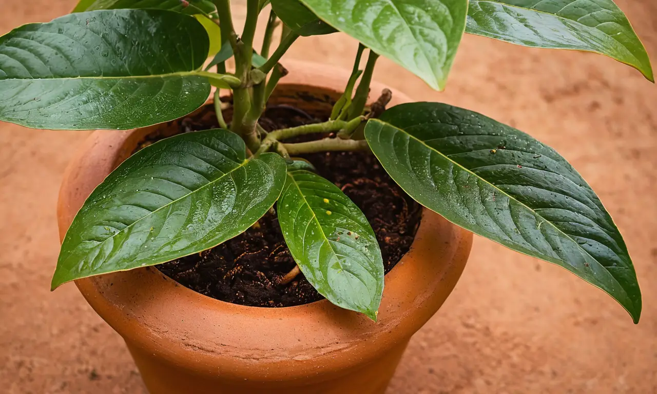 Planta de aguacate vibrante en maceta terracota