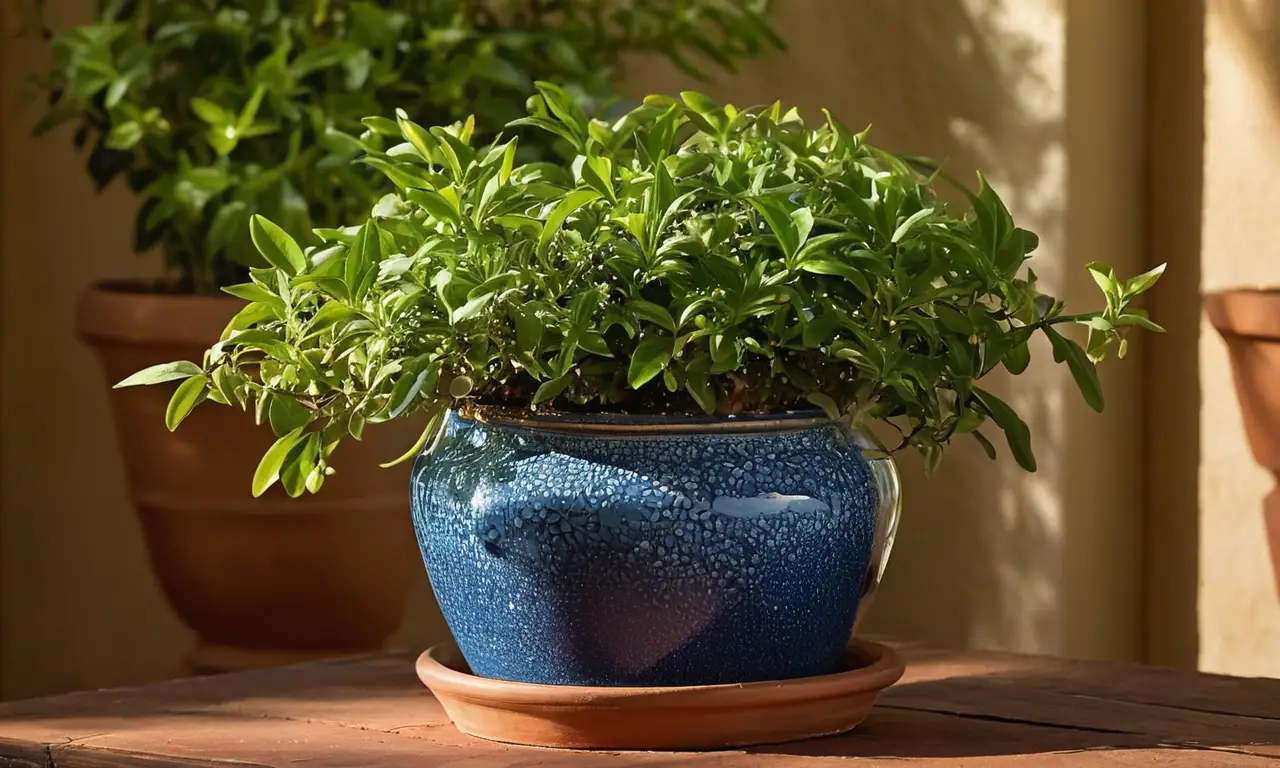 Jazmín azul en maceta terracota, atractivo y sereno