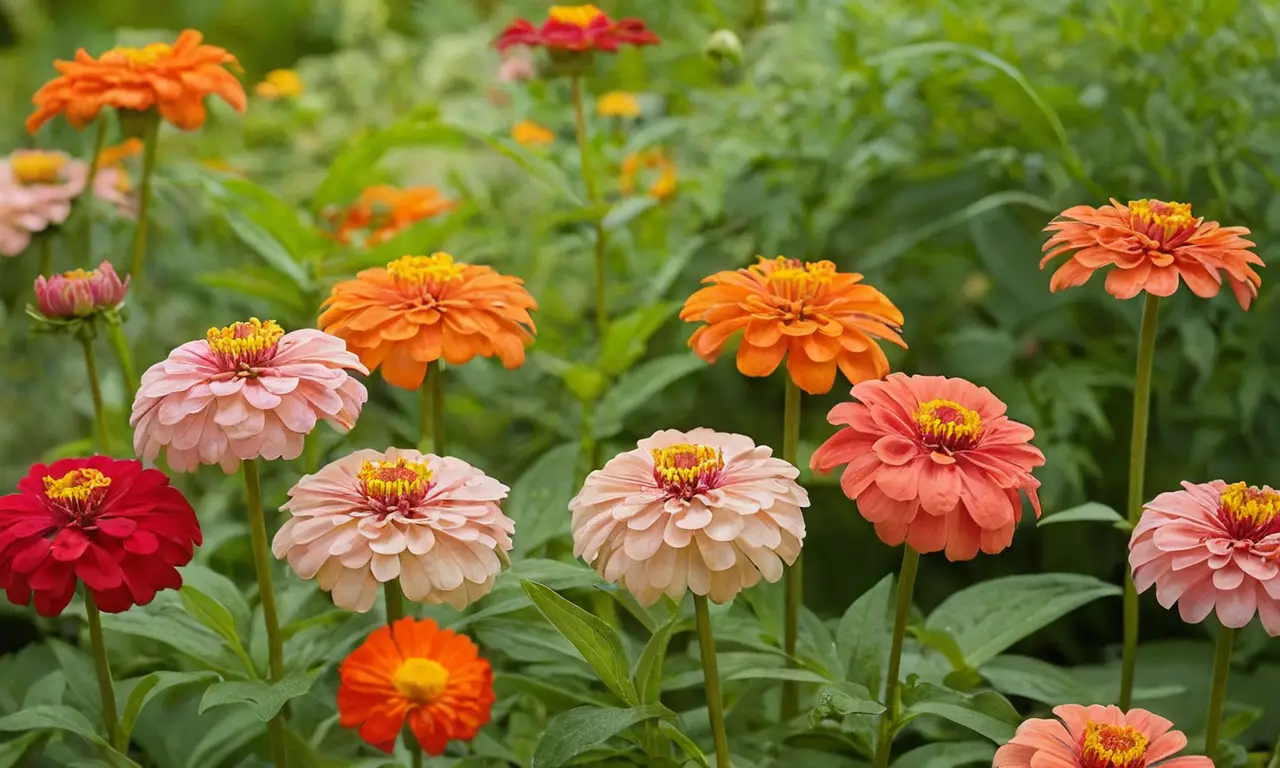 Jardín vibrante con flores y luz dorada