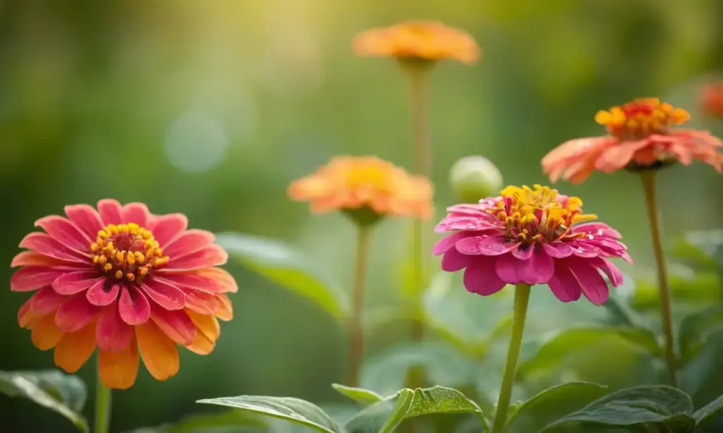 Flores de zinnia en un jardín vibrante