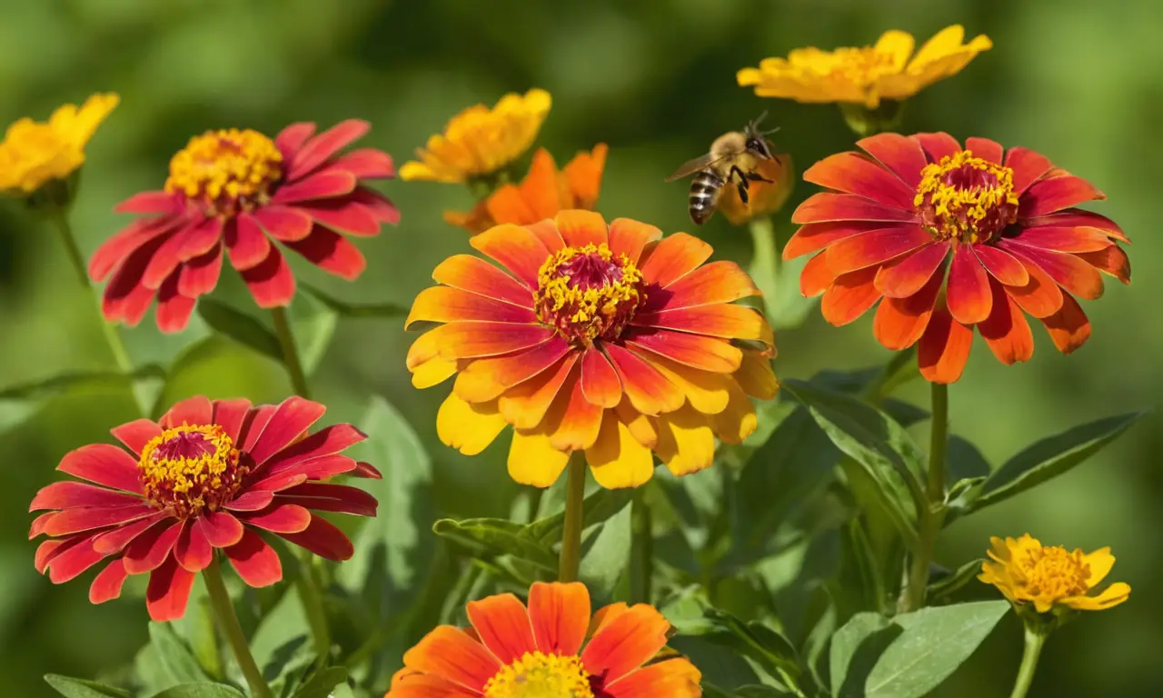 Jardín vibrante lleno de flores y polinizadores
