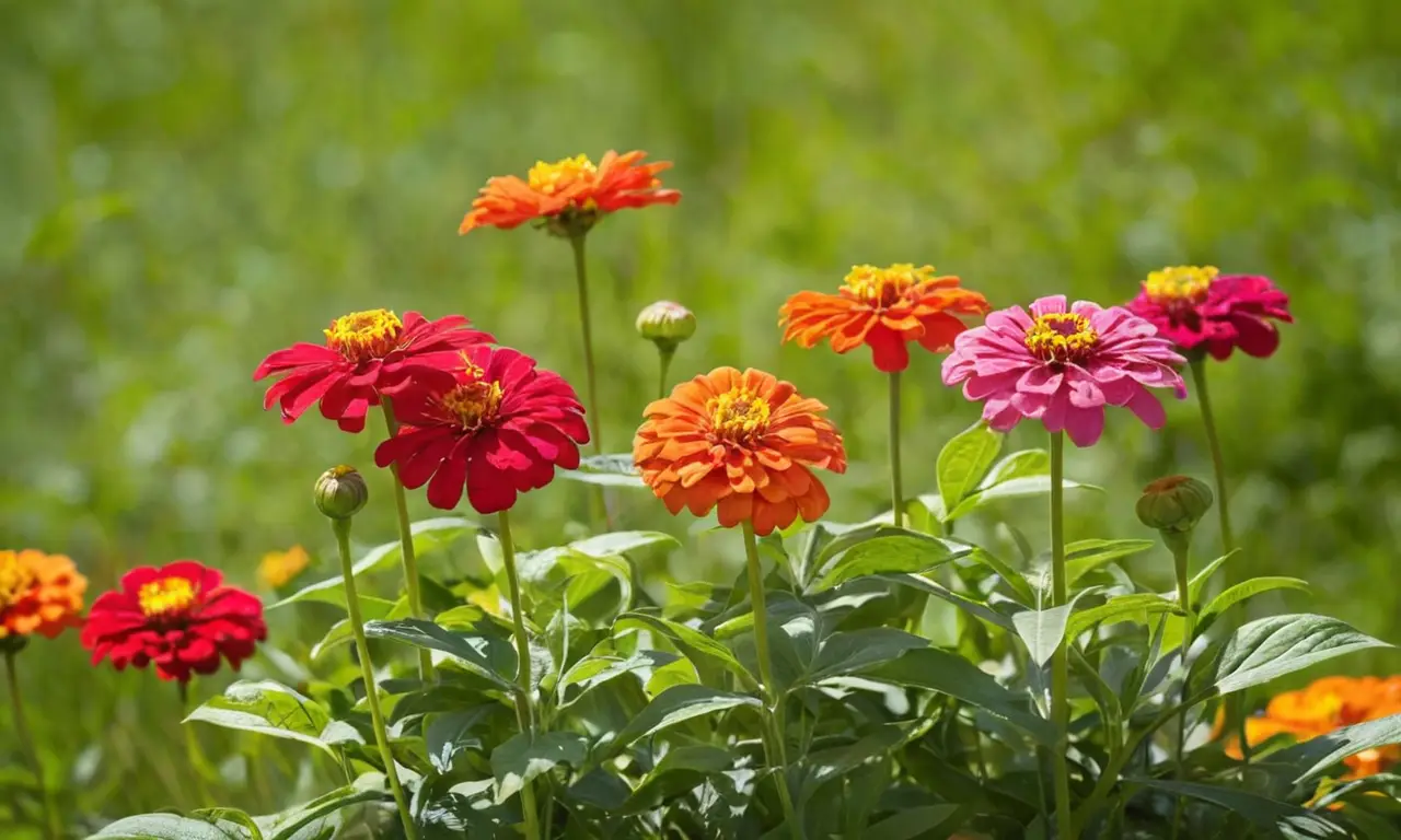 Flores de zinnia brillantes en un jardín