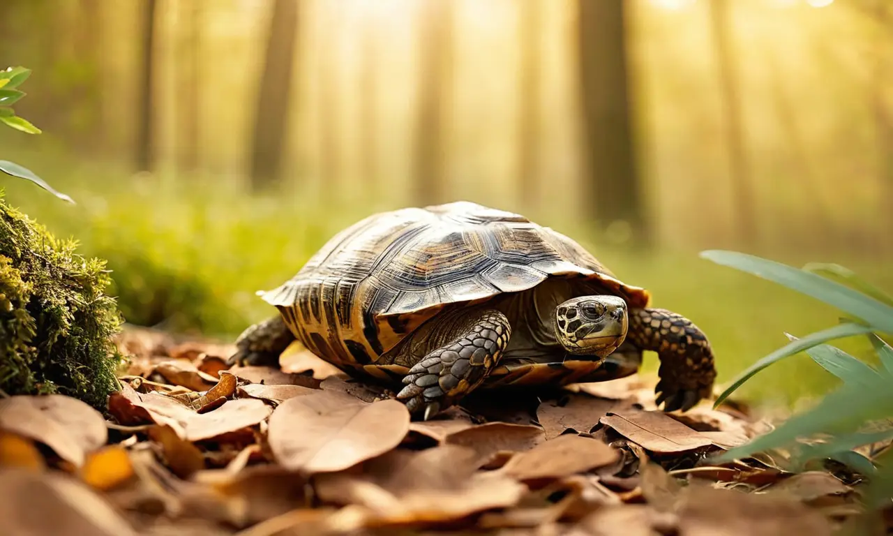 Tortuga en claro del bosque iluminado