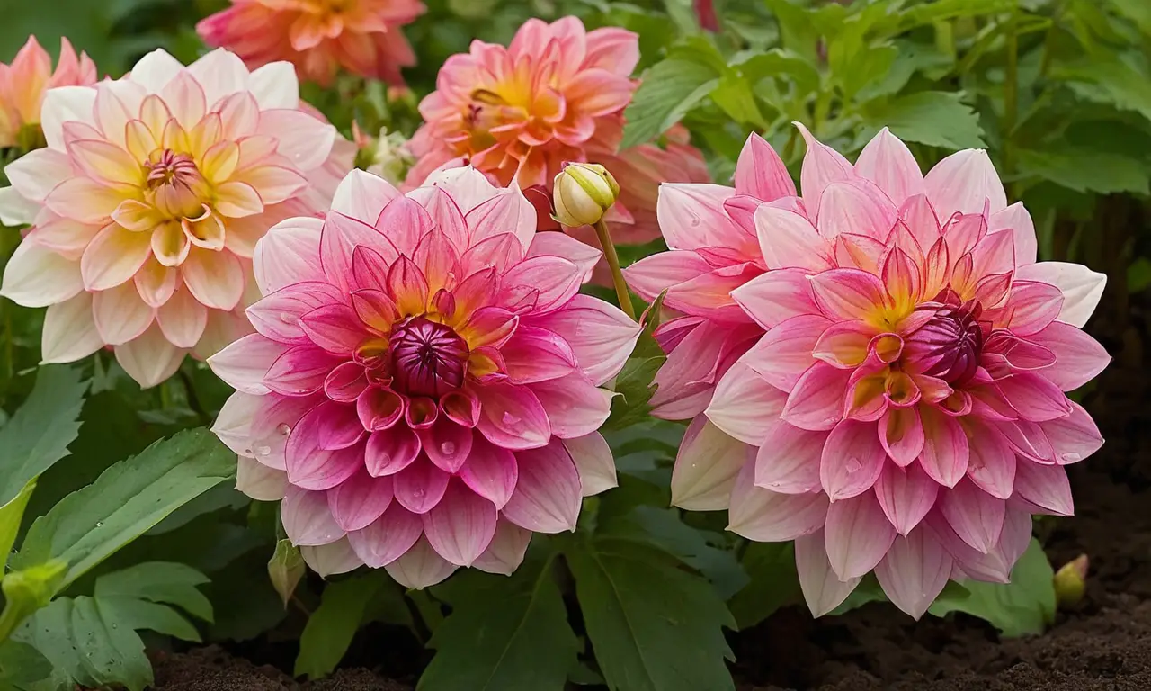 Flores de dalia vibrantes en un jardín