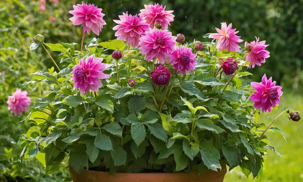 Coloridas dalias en un jardín sereno