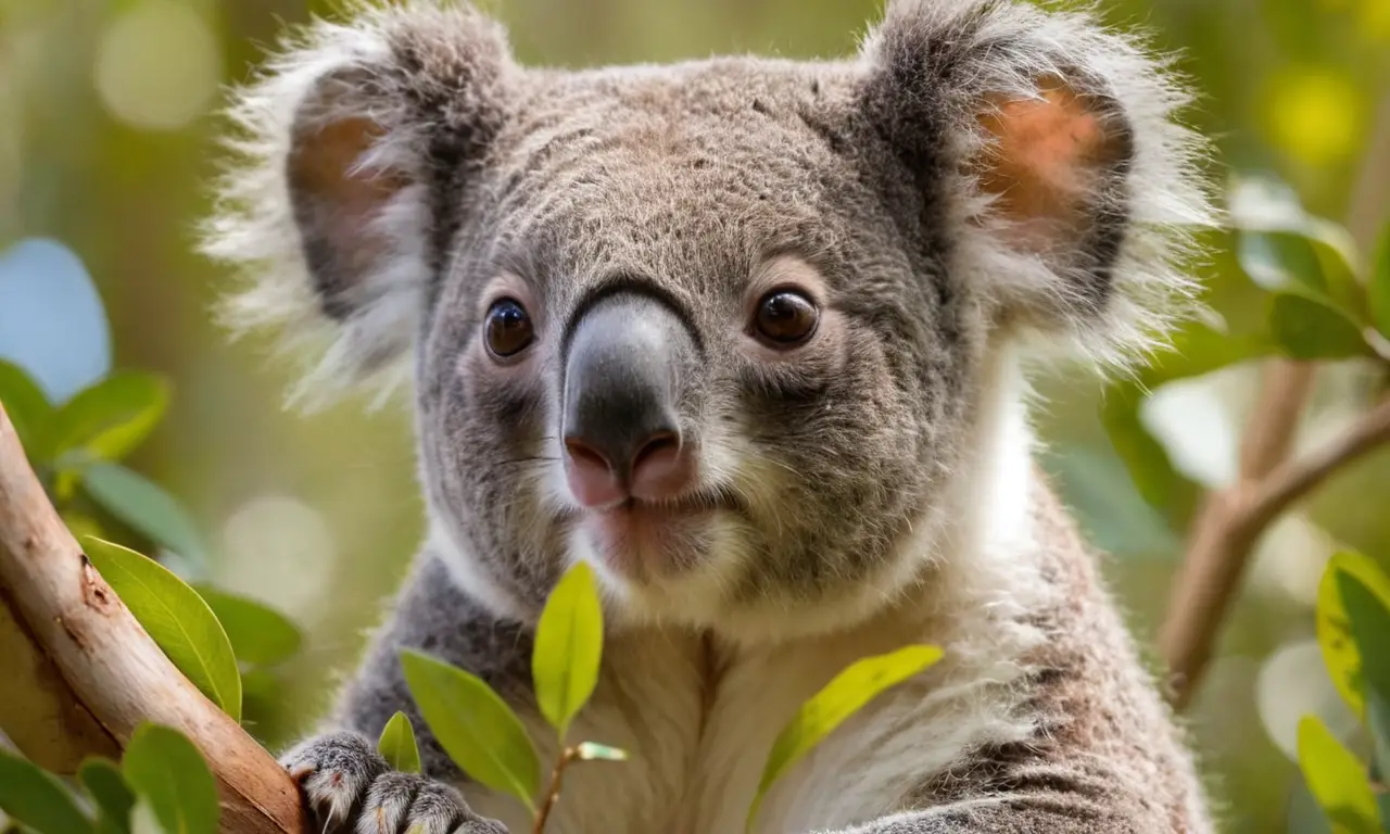 Bosque de eucaliptos con koalas y flores
