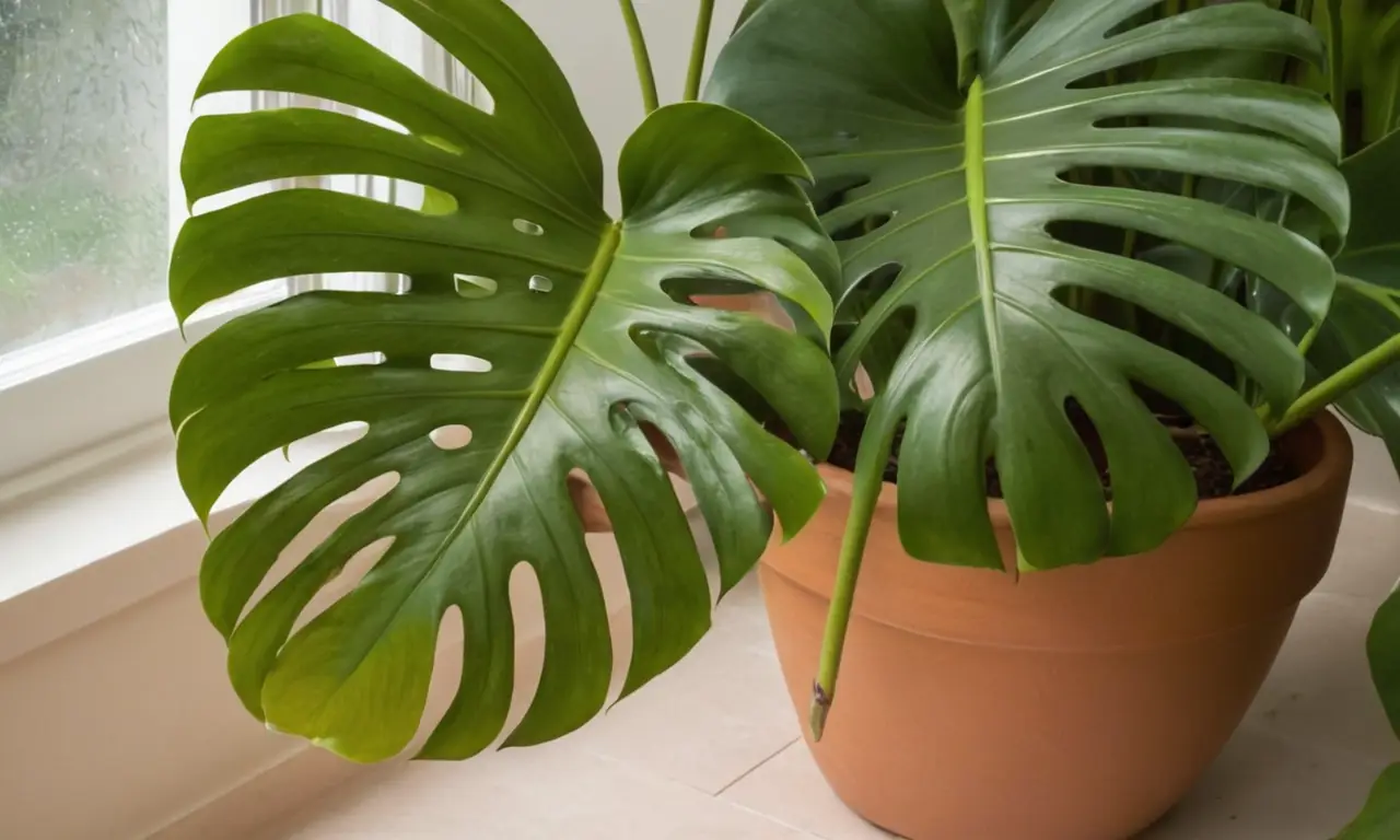 Hojas de monstera en un ambiente acogedor
