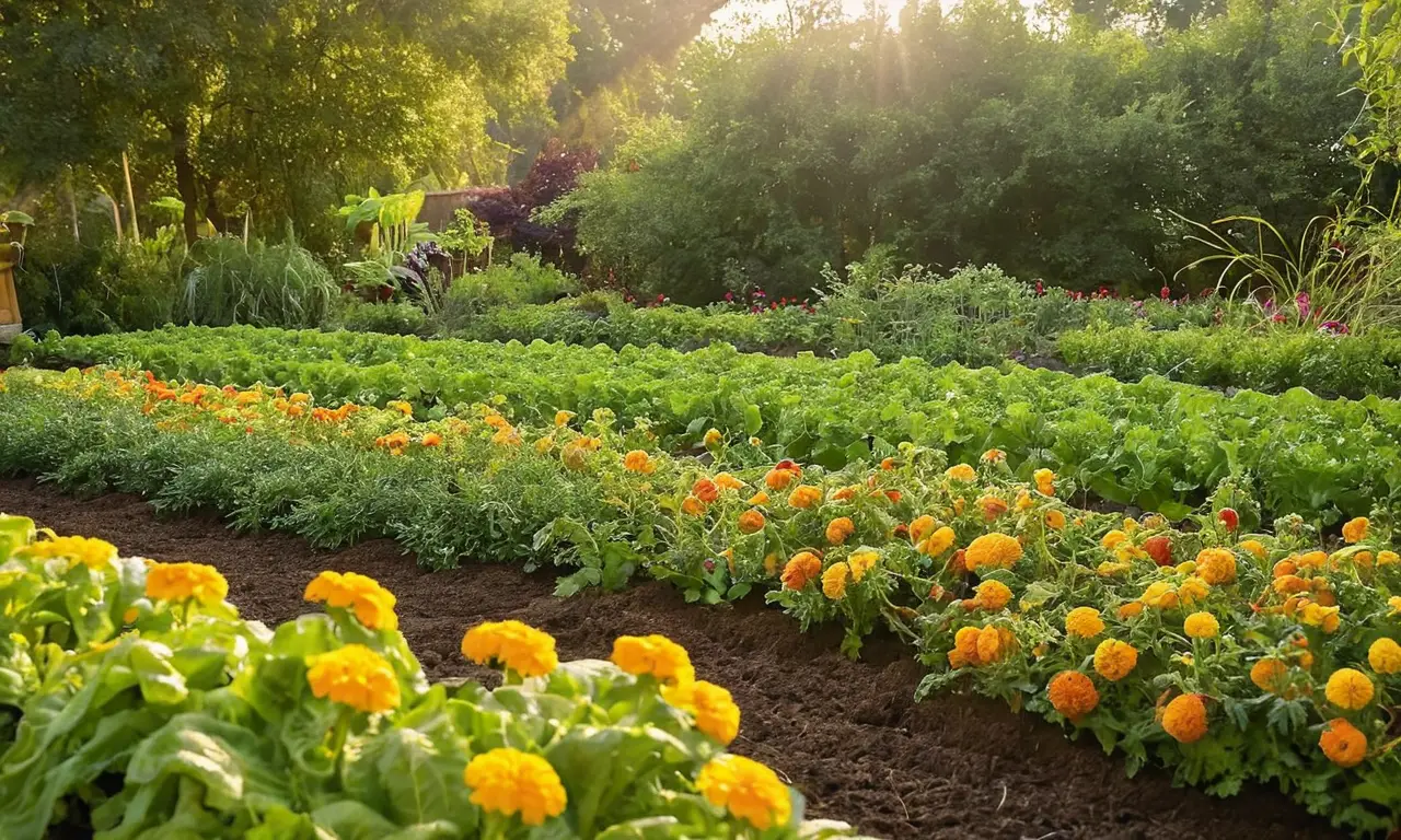 Jardín vibrante de verduras y frutas equilibradas