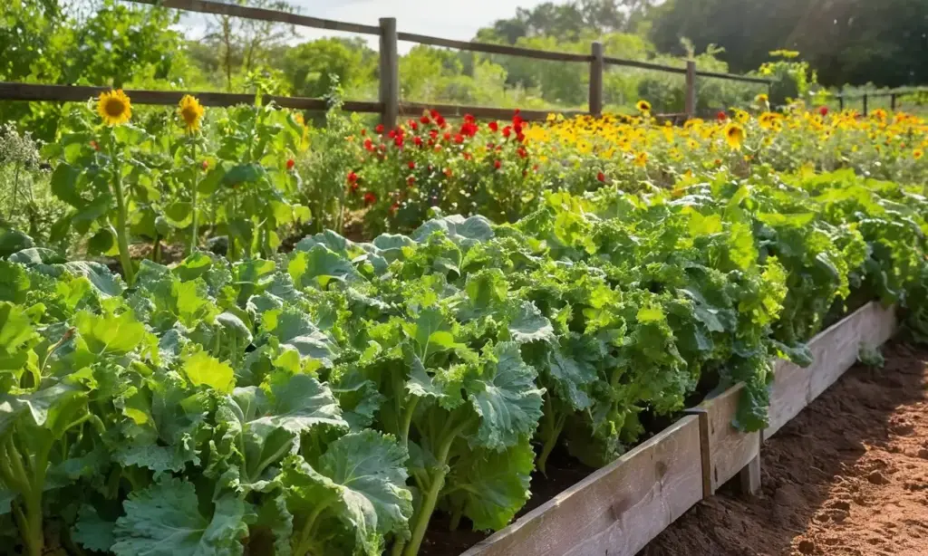 Jardín vibrante y saludable con vegetales