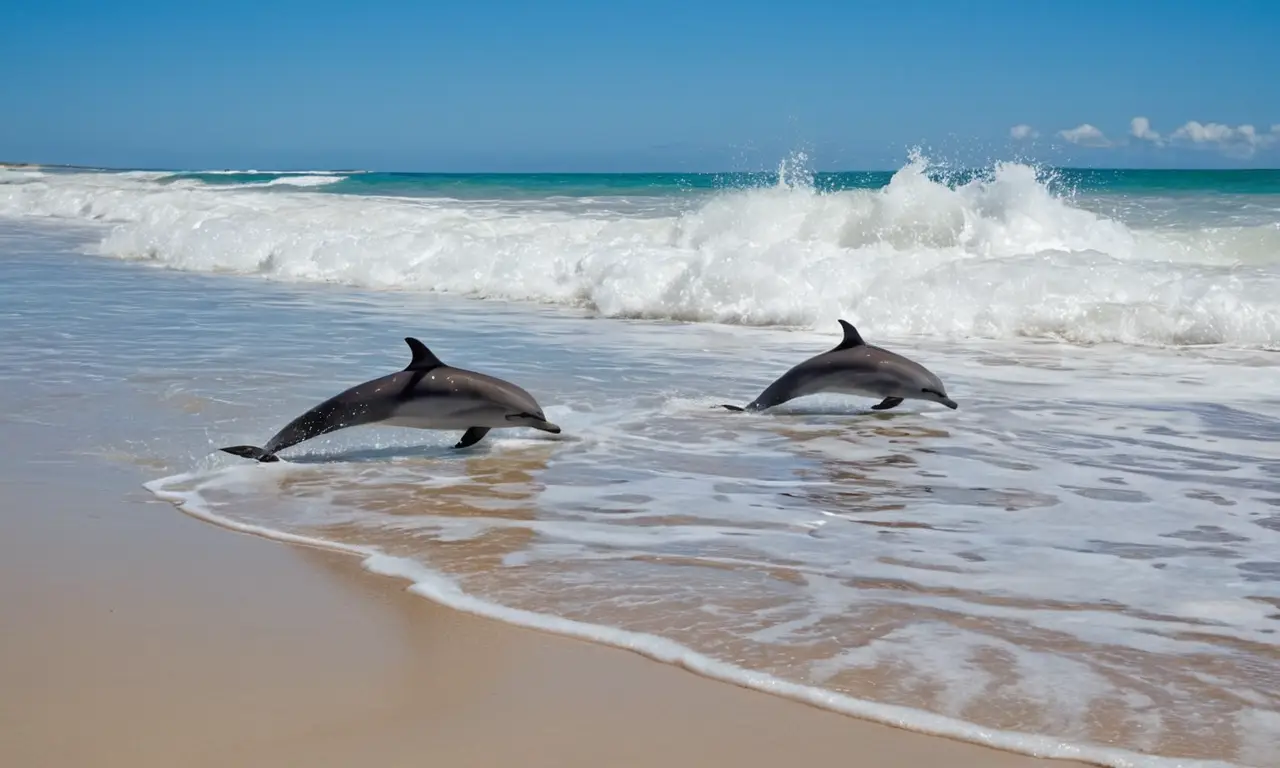 Delfines nadan en un sereno océano