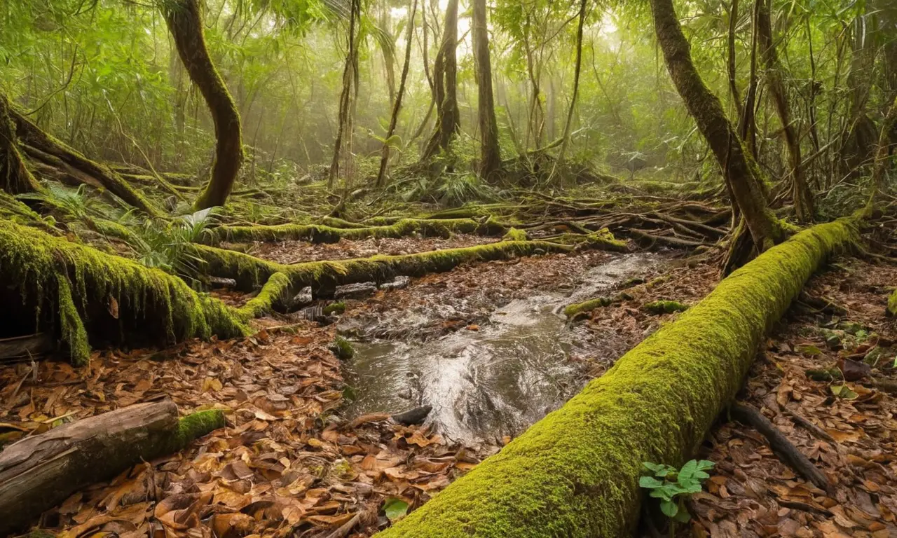 Selva densa con vida y colores vibrantes