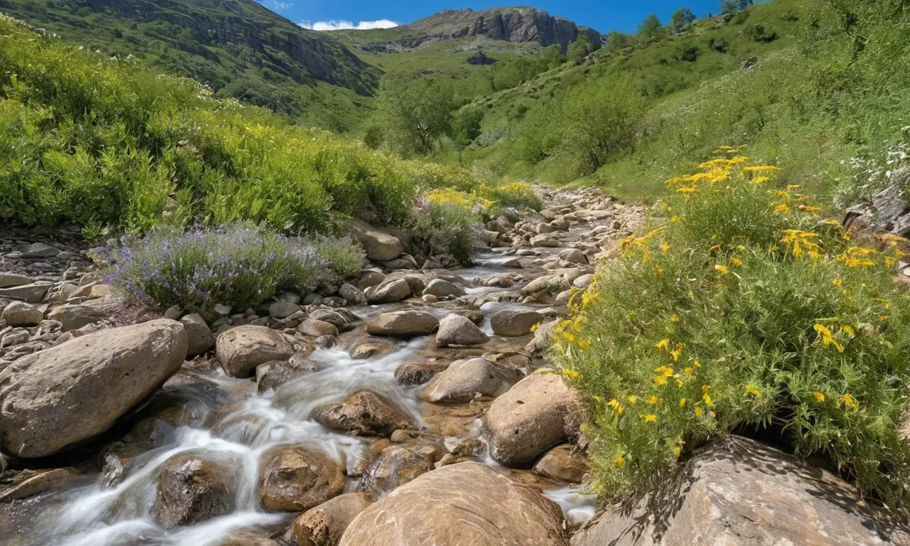 Paisaje montañoso con vegetación y luz suave