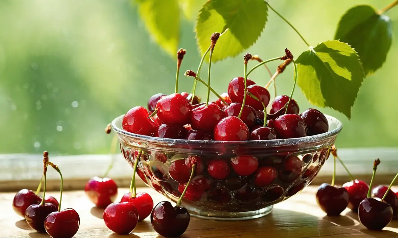 Frutas rojas brillantes en una mesa rústica
