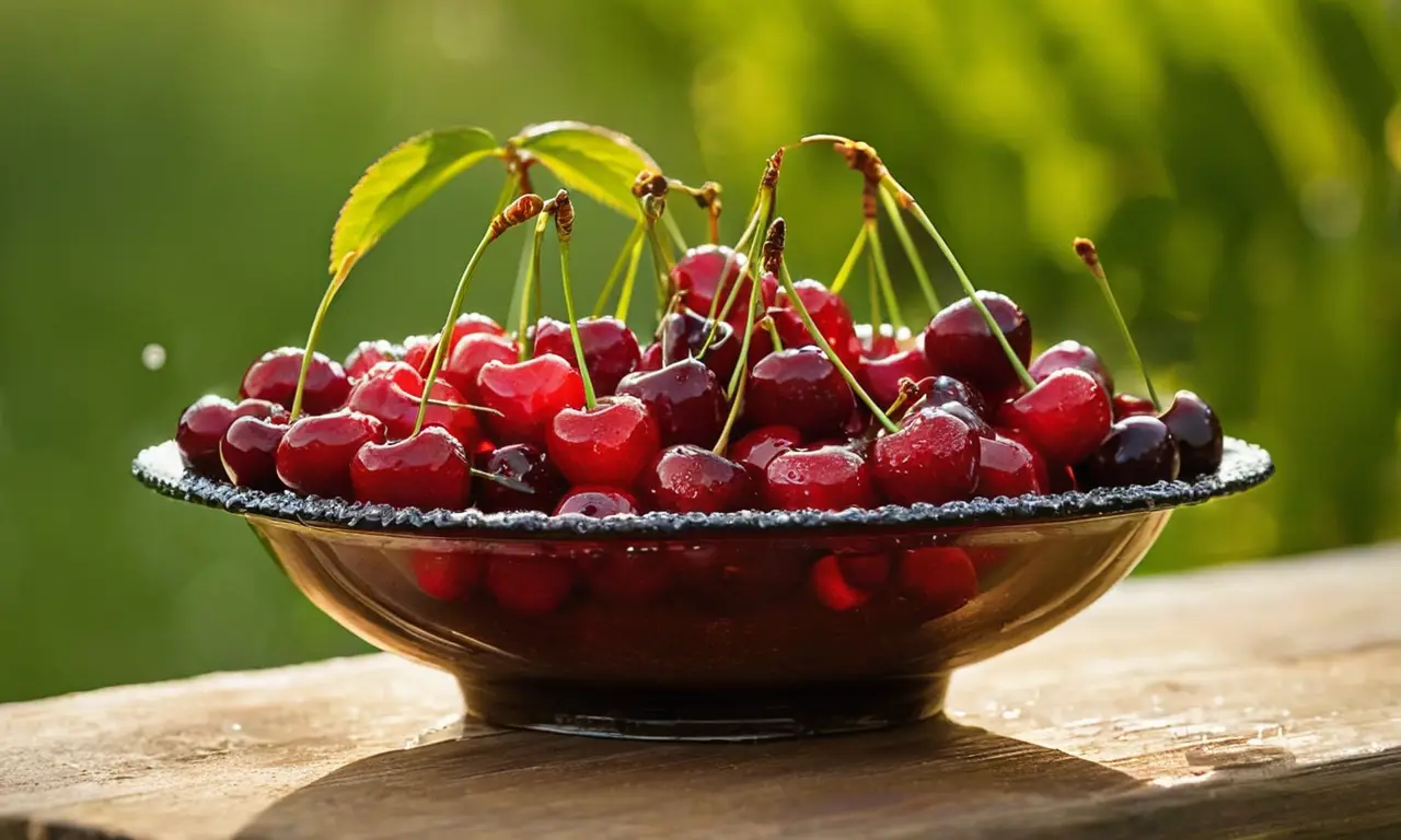 Un cuenco de cerezas brillantes y frescas