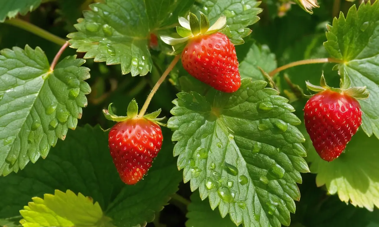 Frescas fresas brillan entre exuberante vegetación