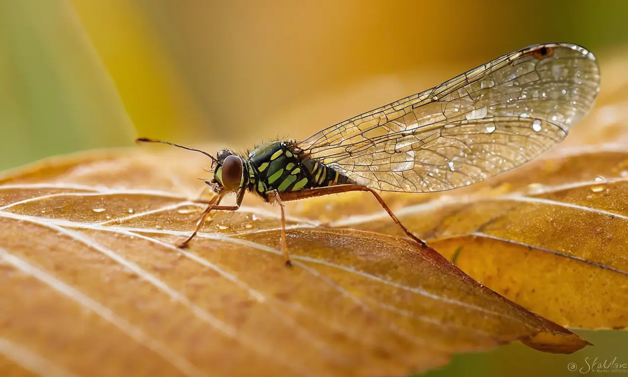 Insecto en reposo entre hojas secas