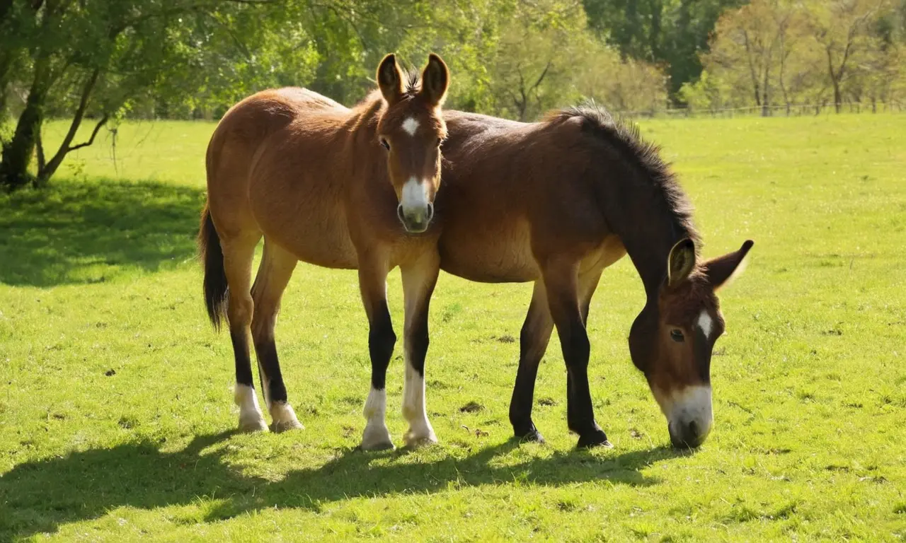 Mula y hinny en un tranquilo granja