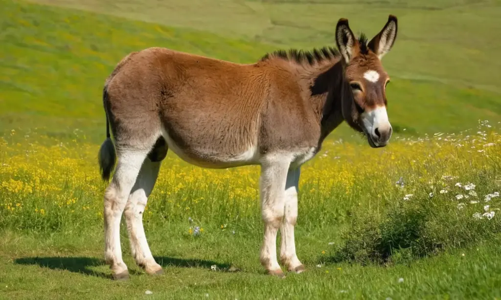 Donkey y mula en paisajismo pastoral iluminado