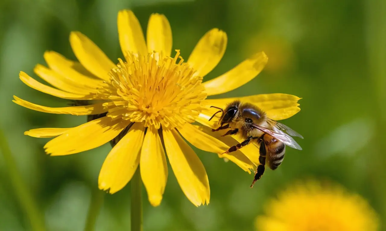 Un prado vibrante, flores y abejas en armonía