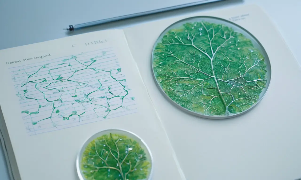 Laboratorio con microscopio y células expuestas