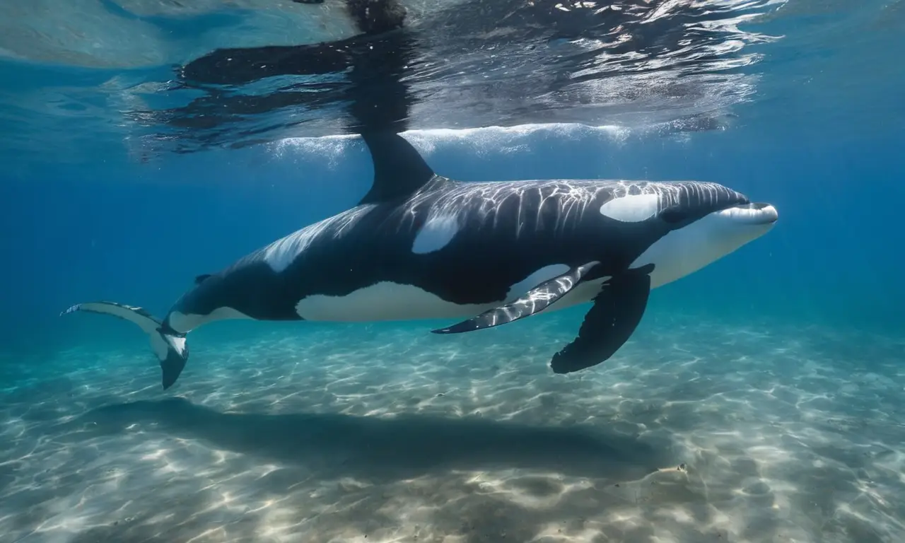 Orcas y ballenas nadan en armonía