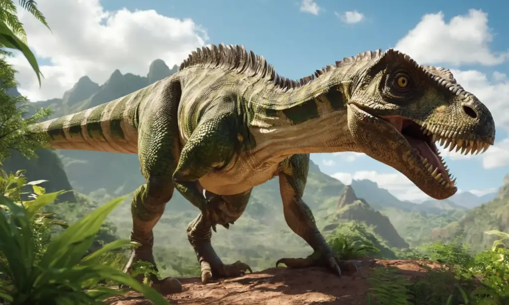 Dinosaurs en un vívido paisaje prehistórico