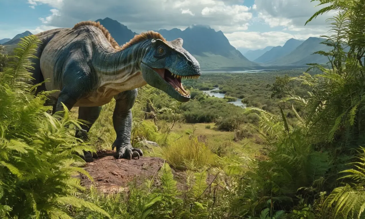 Dinosaurs en un paisaje salvaje y vibrante