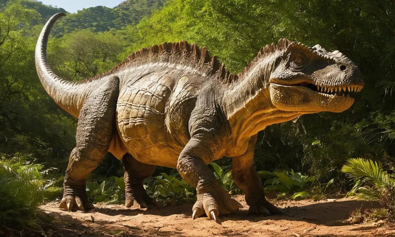 Imponente dinosaurio en un paisaje prehistórico