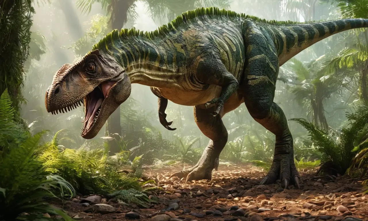 Tyrannosaurus rex en un vibrante entorno prehistórico