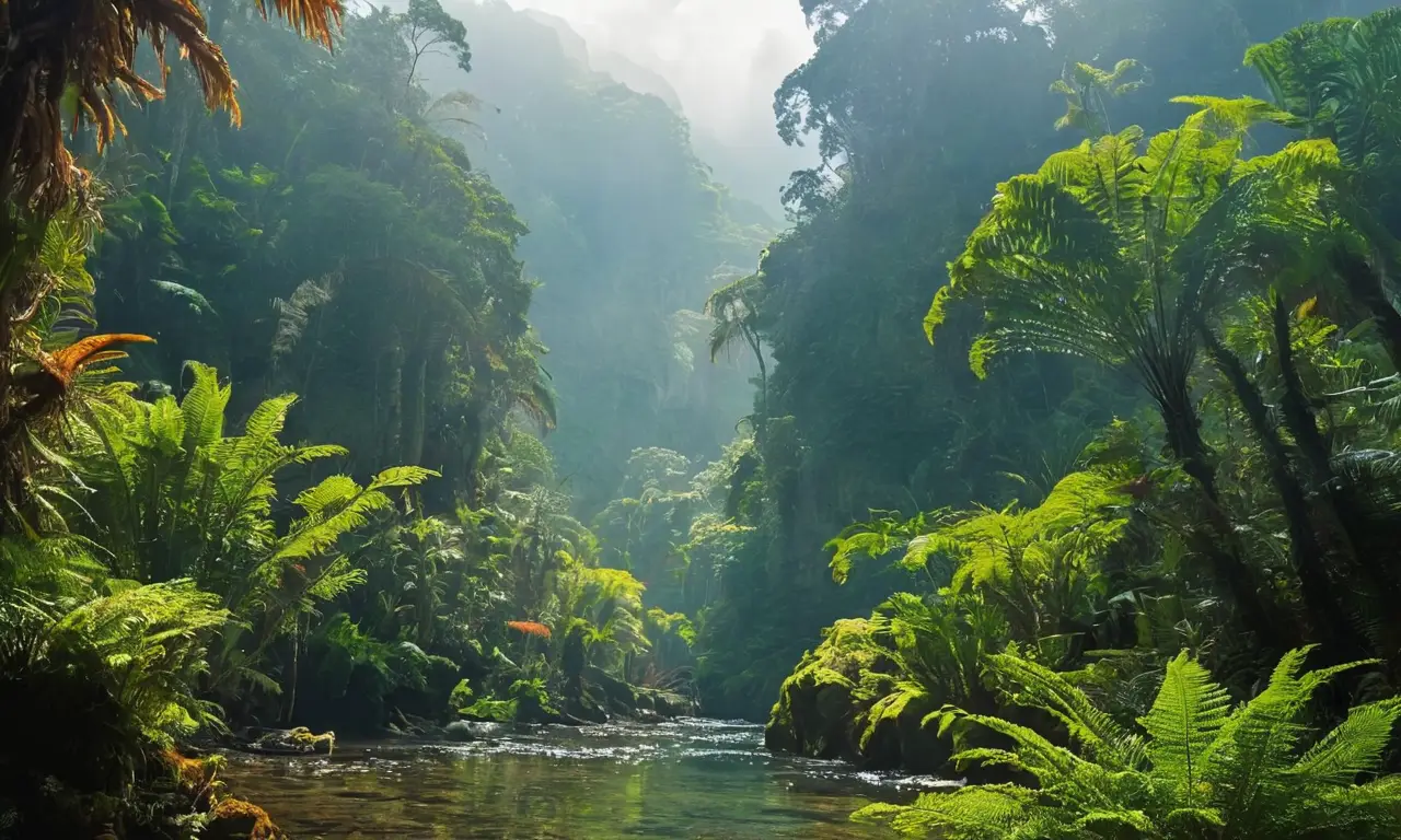 Ecosistema vibrante y realista en paisajes prehistóricos