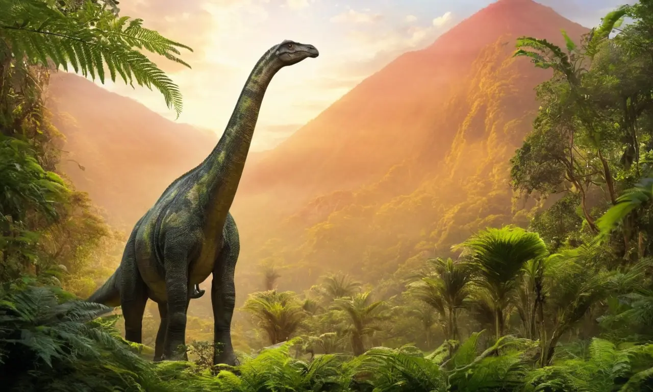 Brachiosaurus pastando en un exuberante hábitat