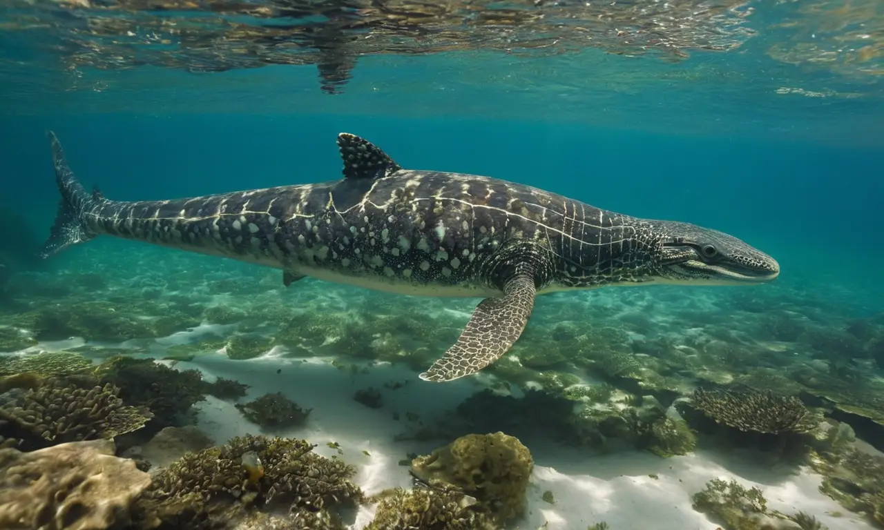 Un ictiosaurio majestuosamente navega en el océano