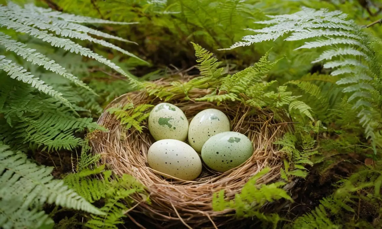 Huevos de dinosaurio en un nido terrestre