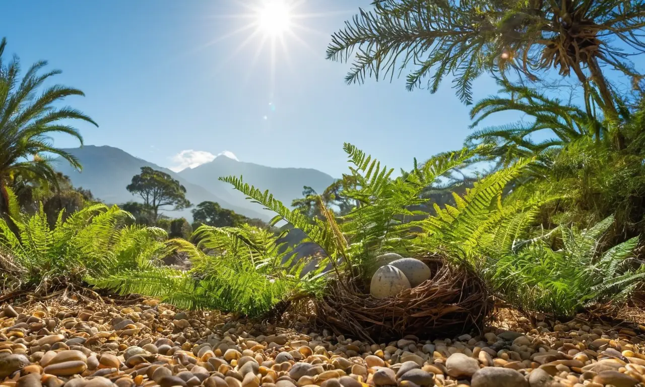 Paisaje prehistórico con dinosaurios y vegetación