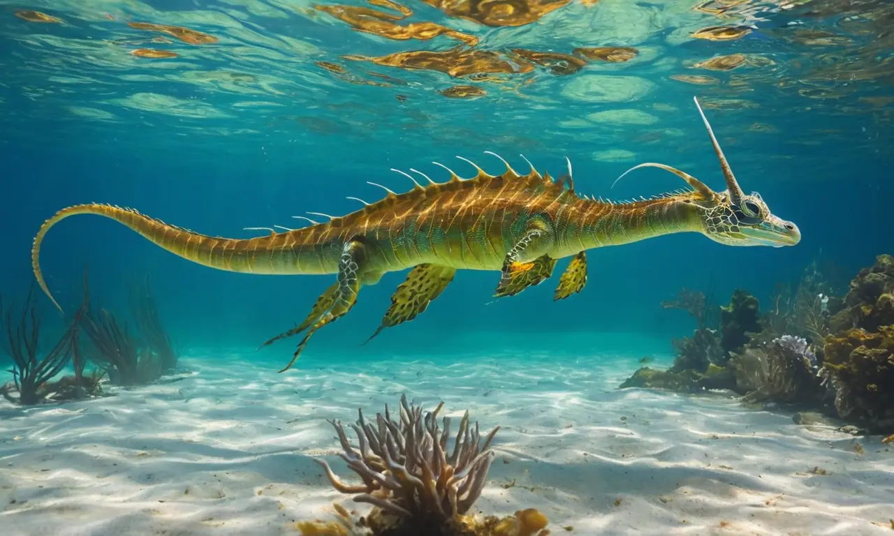 Dragón marino elegante en aguas coloridas
