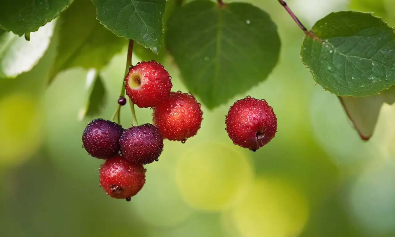 Ramas con drupas brillantes rodeadas de hojas