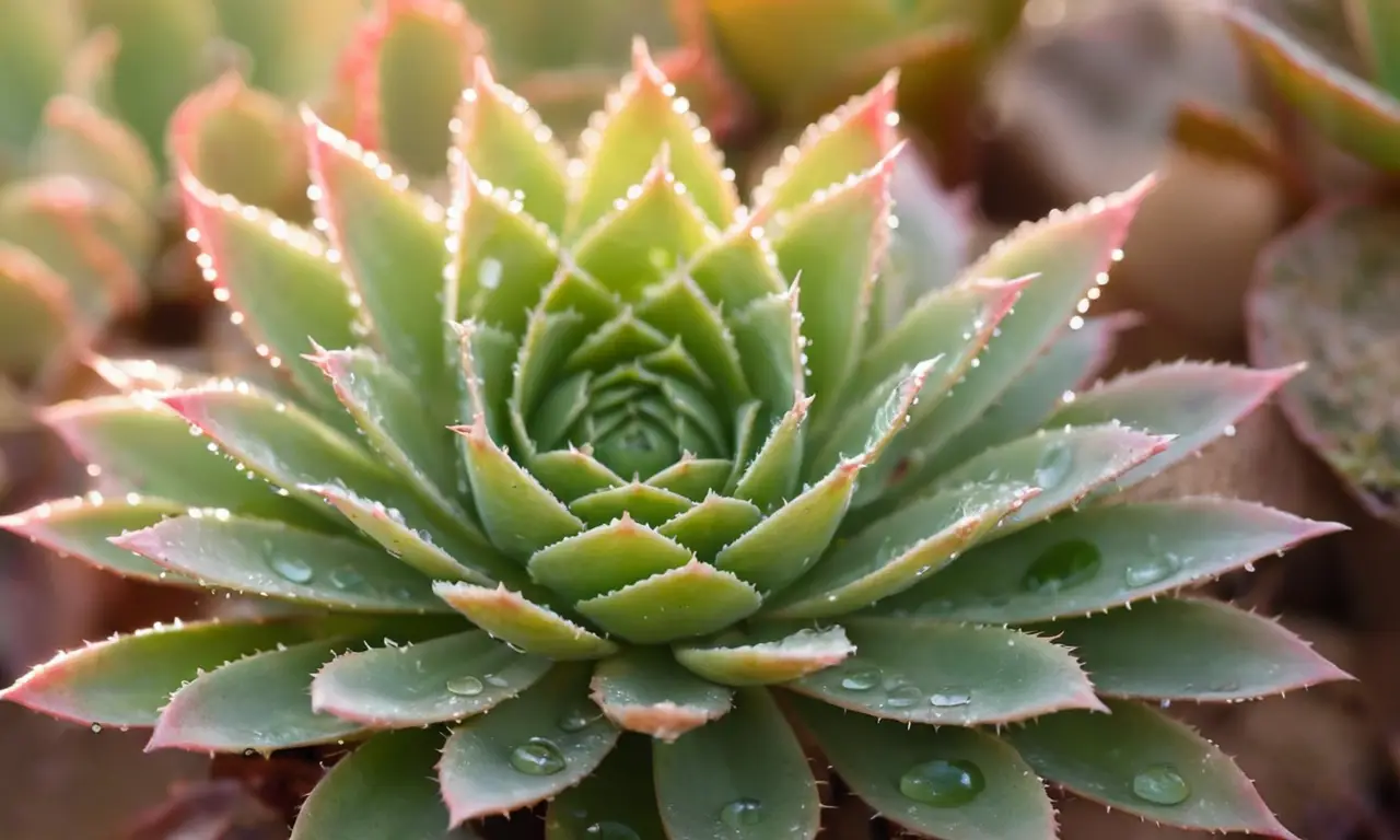 Sucedáneo rosado con hojas brillantes y naturales