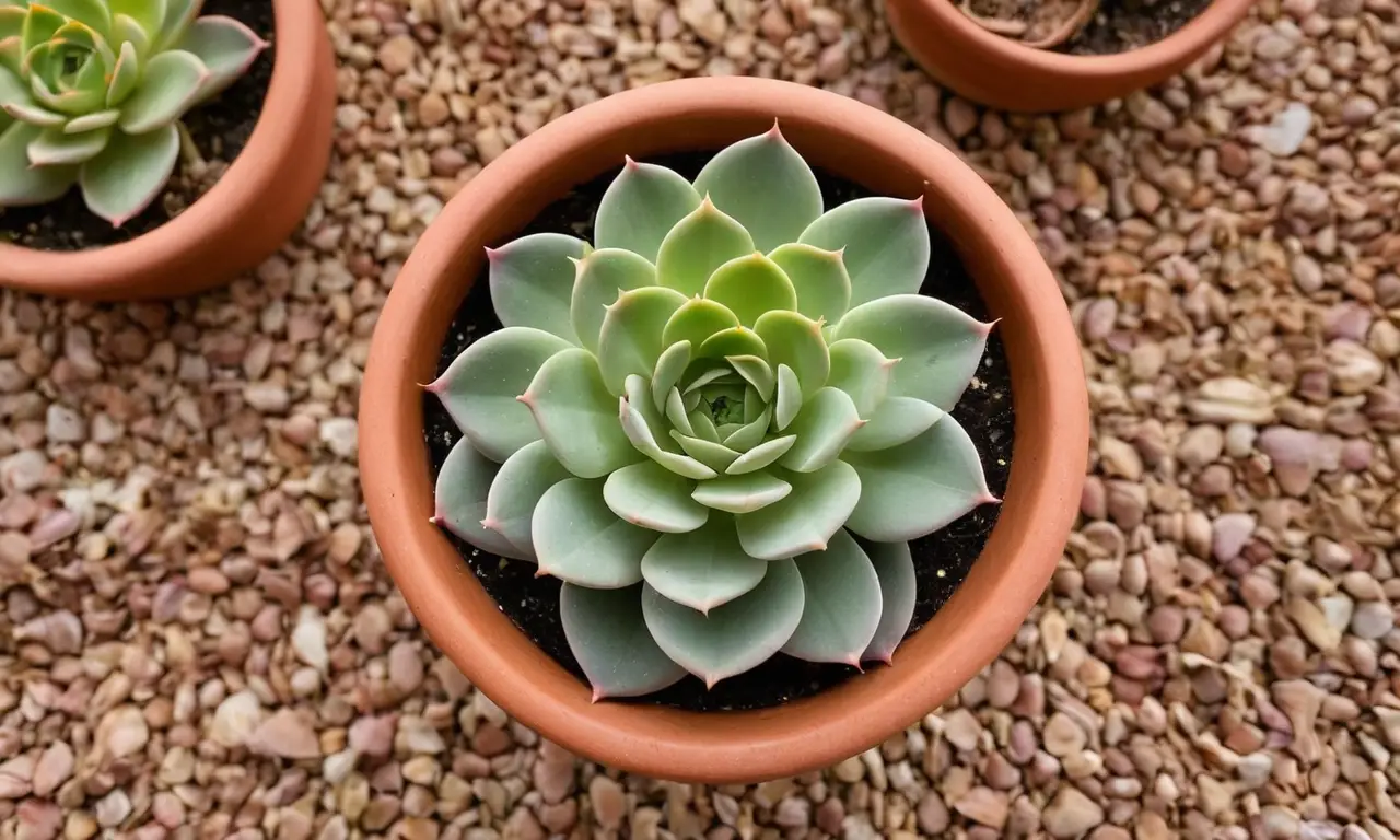 Echeverria verde en maceta terracota vibrante